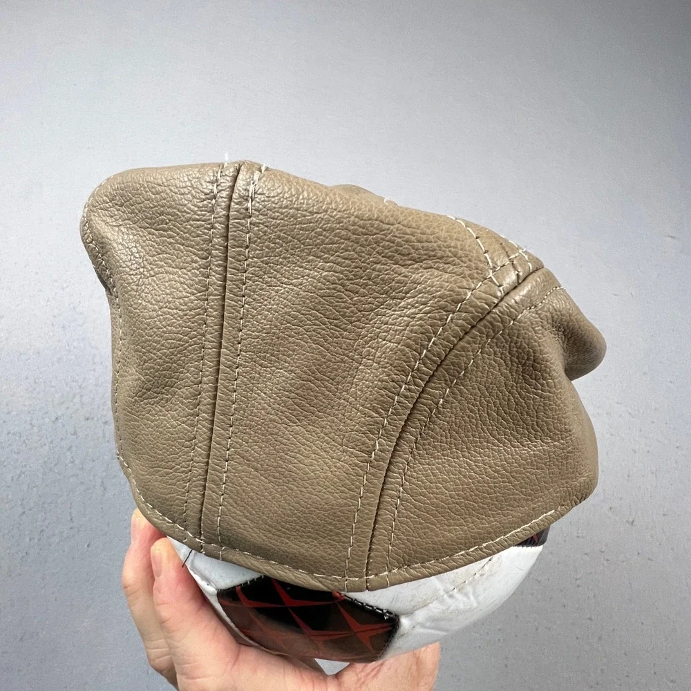 KBETHOS Flat Cap Mens L/XL Tan Genuine Leather Ivy Newsboy Driver Hat USA Made